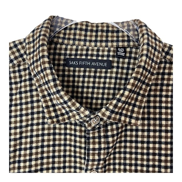 Saks Fifth Ave Shirt Men’s XL Brown Plaid Button Up Long Sleeve Casual Corduroy - Picture 3 of 13
